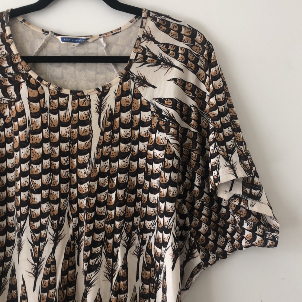 New Eley Kishimoto 100% cotton feather graphic dolman sleeve mini shirt dress - Picture 2 of 7
